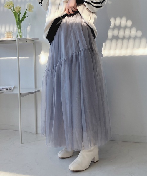 AS KNOW AS plus（アズノゥアズプラス）の「◎揺れるギャザーチュールロングスカート（スカート・レディース・ブラック/ライトグレー/チャコールグレー/アイボリー系/ライトグレー系/ブラック系・FREE）」の12枚目の写真
