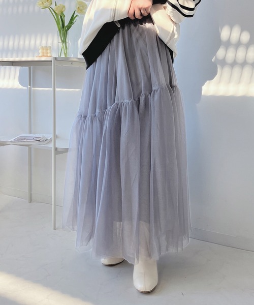 AS KNOW AS plus（アズノゥアズプラス）の「◎揺れるギャザーチュールロングスカート（スカート・レディース・ブラック/ライトグレー/チャコールグレー/アイボリー系/ライトグレー系/ブラック系・FREE）」の13枚目の写真