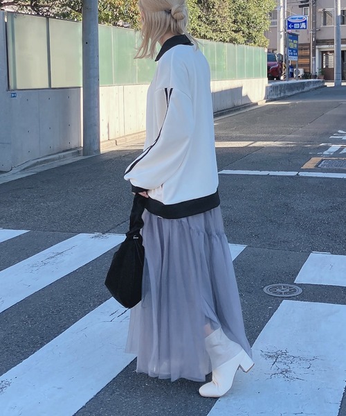 AS KNOW AS plus（アズノゥアズプラス）の「◎揺れるギャザーチュールロングスカート（スカート・レディース・ブラック/ライトグレー/チャコールグレー/アイボリー系/ライトグレー系/ブラック系・FREE）」の10枚目の写真