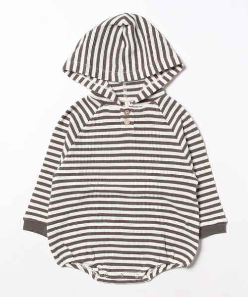 【セール】【Bs】【it】【Quincy Mae】WAFFLE HOODED BUBBLE ROMPER | CHARCOAL STRIPE（その他ベビー用品）｜Quincy Mae（クインシーメイ）