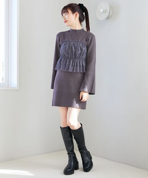 MAJESTIC LEGON（マジェスティックレゴン）の「チュールビスチェセットミニニットワンピ（ワンピース・レディース・ライトグレー/アイボリー/チャコールグレー・MEDIUM）」の17枚目の写真