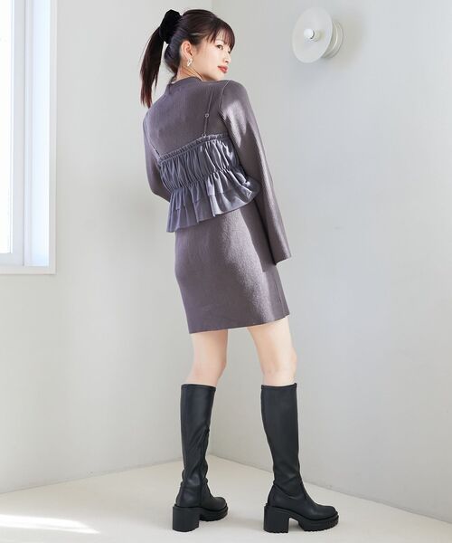 MAJESTIC LEGON（マジェスティックレゴン）の「チュールビスチェセットミニニットワンピ（ワンピース・レディース・ライトグレー/アイボリー/チャコールグレー・MEDIUM）」の4枚目の写真