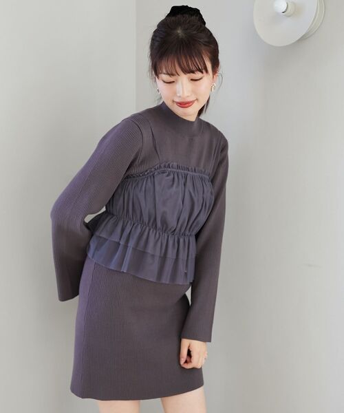 MAJESTIC LEGON（マジェスティックレゴン）の「チュールビスチェセットミニニットワンピ（ワンピース・レディース・ライトグレー/アイボリー/チャコールグレー・MEDIUM）」の11枚目の写真