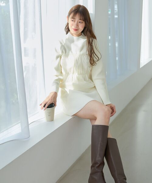 MAJESTIC LEGON（マジェスティックレゴン）の「チュールビスチェセットミニニットワンピ（ワンピース・レディース・ライトグレー/アイボリー/チャコールグレー・MEDIUM）」の5枚目の写真