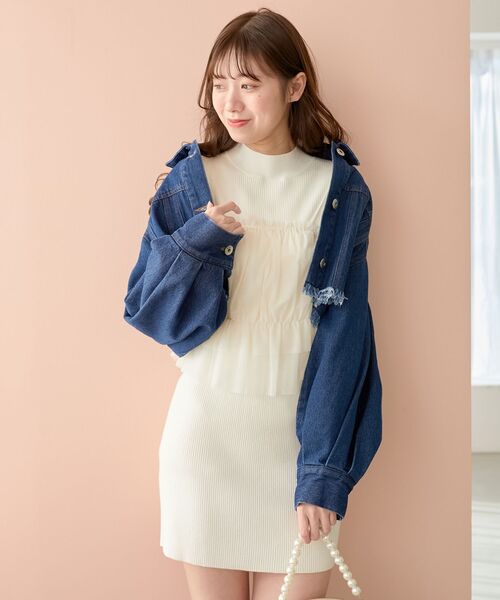MAJESTIC LEGON（マジェスティックレゴン）の「チュールビスチェセットミニニットワンピ（ワンピース・レディース・ライトグレー/アイボリー/チャコールグレー・MEDIUM）」の12枚目の写真