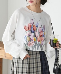ヴィンテージフラワープリントオーバーロンTEE