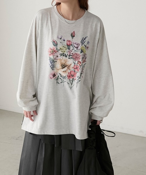 BONLECILL(ボンルシール)の「ヴィンテージフラワープリントオーバーロンTEE(Tシャツ/カットソー・レディース・ベージュ/オートミール/オフホワイト/ブラック/アッシュグレー/ホワイト系/ブラック系・FREE)」の20枚目の写真