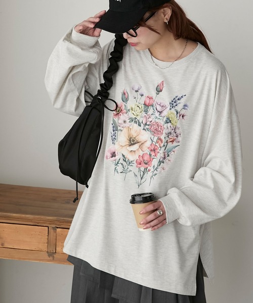 セール】ヴィンテージフラワープリントオーバーロンTEE（Tシャツ