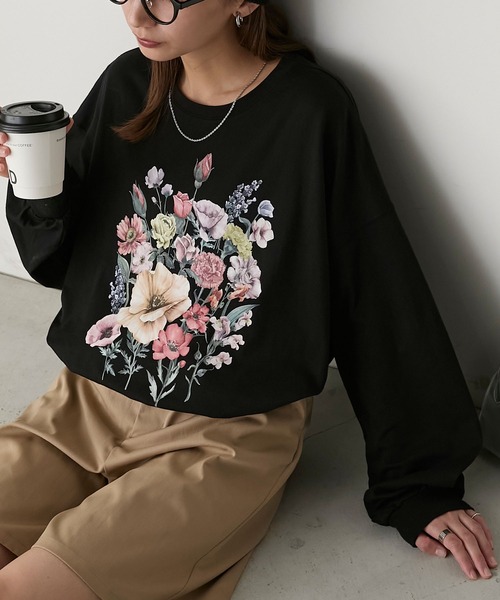 tシャツ モイストヴィンテージフラワープリントプルオーバー レディース モイストヴィンテージフラワープリントプルオーバー(トップス