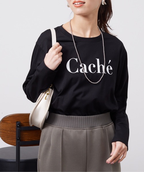 Chez toi（シェトワ）の「フロッキーロゴプリントロンT（Tシャツ/カットソー・レディース・ブラック/グレイッシュベージュ/オフホワイト・FREE）」の9枚目の写真