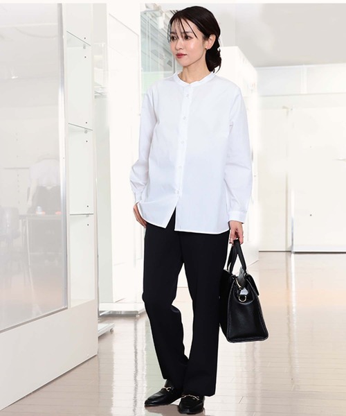 fleur by mint breeze(フルールバイミントブリーズ)の「【L~5L 大きいサイズ】バンドカラー クレリック シャツ(シャツ/ブラウス・レディース・ネイビー/オフホワイト/ブルー・3L/LL/5L/4L/L)」の19枚目の写真