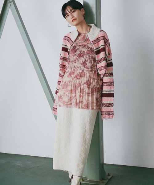 CREOLME(クレオルム)の「(CREOLME)マルチボーダーニットカーデ(カーディガン/ボレロ・レディース・ピンク/グレー・FREE)」の11枚目の写真