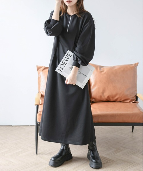 AMELY(エミリー)の「2wayハーフジップワンピース(ワンピース・レディース・グレー/ブラック/グレイッシュベージュ・フリー)」の7枚目の写真