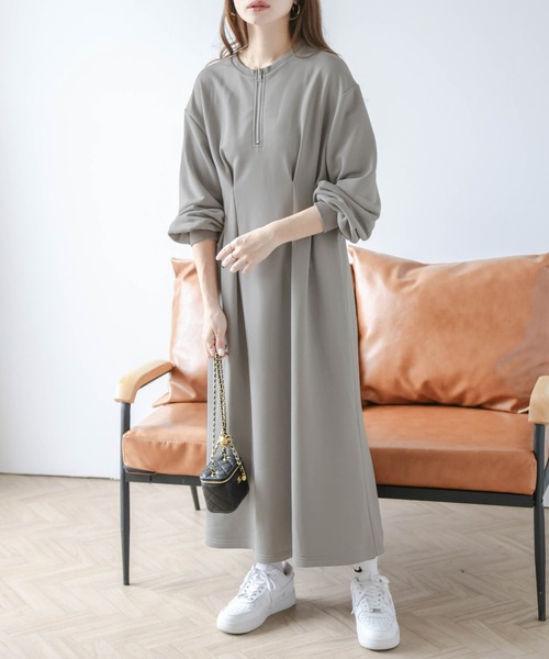 AMELY(エミリー)の「2wayハーフジップワンピース(ワンピース・レディース・グレー/ブラック/グレイッシュベージュ・フリー)」の15枚目の写真