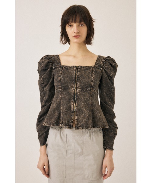 MOUSSY（マウジー）の「AGING DENIM BUSTIER ブラウス（シャツ/ブラウス・レディース・ブラウン/ライトブルー・FREE）」の9枚目の写真