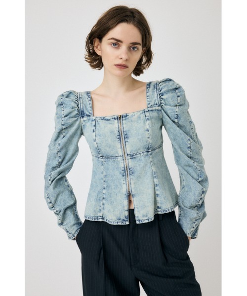 MOUSSY（マウジー）の「AGING DENIM BUSTIER ブラウス（シャツ/ブラウス・レディース・ブラウン/ライトブルー・FREE）」の12枚目の写真