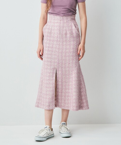 ME COUTURE（ミークチュール）の「ループツイードマーメイドスカート（スカート・レディース・アイボリー/ベビーピンク/ラベンダー・1/0）」の2枚目の写真