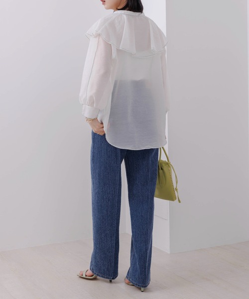 ブラウス シャツ ステッチ配色フリルカラーシアーブラウス レディース ステッチ配色フリルカラーシアーブラウス Eimee Law│Eimee Law