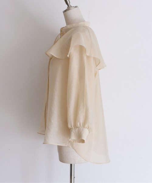 Eimee Law(エイミーロウ)の「ステッチ配色フリルカラーシアーブラウス(シャツ/ブラウス・レディース・オフホワイト/ベージュ/ダークグリーン/ブラック・38)」の20枚目の写真