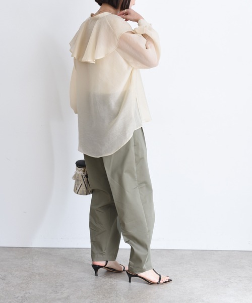 ステッチ配色フリルカラーシアーブラウス Eimee Law│Eimee Law