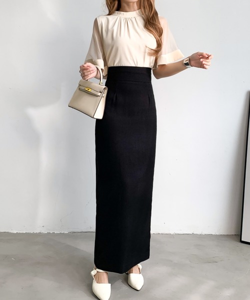 emi+(エミプラス)の「バックスリットハイウエストスカート(スカート・レディース・ベージュ/ブラック・S/M/L)」の5枚目の写真