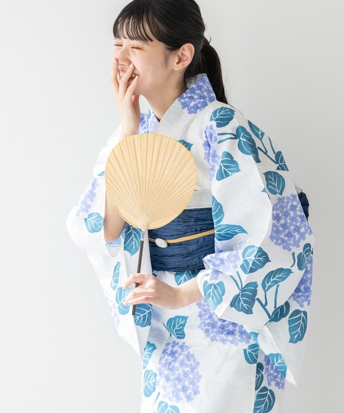 ゆかた館グレース こだわり浴衣5点セット ブルー しわ帯付き ゆかた館グレース（ユカタカングレース）の「こだわり浴衣5点