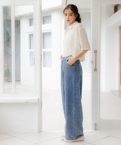 LAKOLE（ラコレ）の「レースショートシャツ半袖 / 115148（シャツ/ブラウス・レディース・ブルー/ブラック/アイボリー/エンジ・SMALL/MEDIUM）」の6枚目の写真