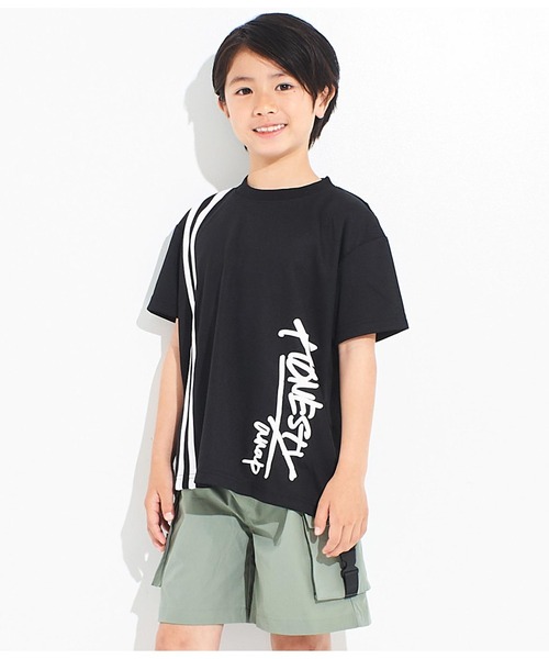 ANAP kids(アナップキッズ)の「速乾スポーティラインビッグTシャツ(Tシャツ/カットソー・キッズ・グリーン/ブラック/ホワイト・110cm/120cm/130cm)」の1枚目の写真