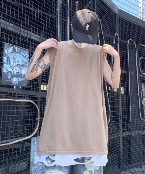 ヴィンテージ加工/ピグメントノースリーブ（タンクトップ）｜B.R.U