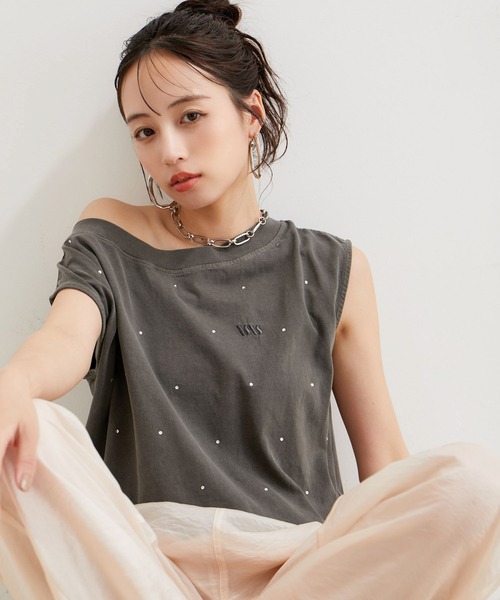 VIS（ビス）の「【洗える】ホットフィットピグメント加工短丈プルオーバー（Tシャツ/カットソー・レディース・オフホワイト/サックスブルー/スミクロ・FREE）」の3枚目の写真