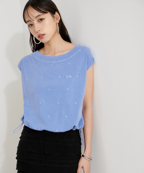 VIS（ビス）の「【洗える】ホットフィットピグメント加工短丈プルオーバー（Tシャツ/カットソー・レディース・オフホワイト/サックスブルー/スミクロ・FREE）」の5枚目の写真