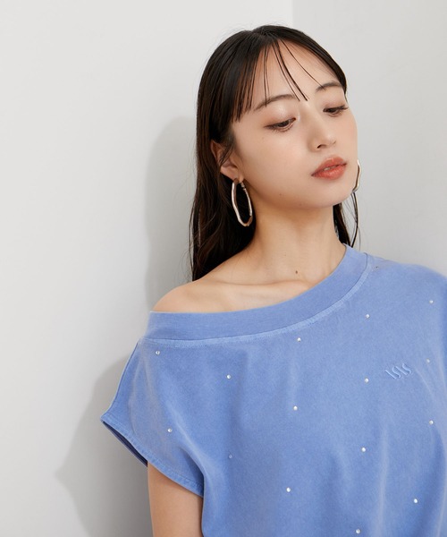 VIS（ビス）の「【洗える】ホットフィットピグメント加工短丈プルオーバー（Tシャツ/カットソー・レディース・オフホワイト/サックスブルー/スミクロ・FREE）」の8枚目の写真