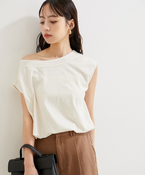 VIS（ビス）の「【洗える】ホットフィットピグメント加工短丈プルオーバー（Tシャツ/カットソー・レディース・オフホワイト/サックスブルー/スミクロ・FREE）」の11枚目の写真