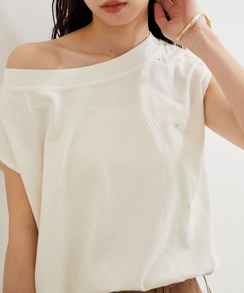 VIS（ビス）の「【洗える】ホットフィットピグメント加工短丈プルオーバー（Tシャツ/カットソー・レディース・オフホワイト/サックスブルー/スミクロ・FREE）」の12枚目の写真