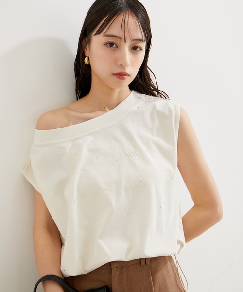 VIS（ビス）の「【洗える】ホットフィットピグメント加工短丈プルオーバー（Tシャツ/カットソー・レディース・オフホワイト/サックスブルー/スミクロ・FREE）」の13枚目の写真