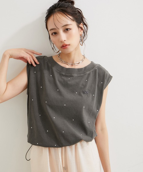 VIS（ビス）の「【洗える】ホットフィットピグメント加工短丈プルオーバー（Tシャツ/カットソー・レディース・オフホワイト/サックスブルー/スミクロ・FREE）」の16枚目の写真