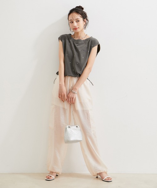 VIS（ビス）の「【洗える】ホットフィットピグメント加工短丈プルオーバー（Tシャツ/カットソー・レディース・オフホワイト/サックスブルー/スミクロ・FREE）」の21枚目の写真