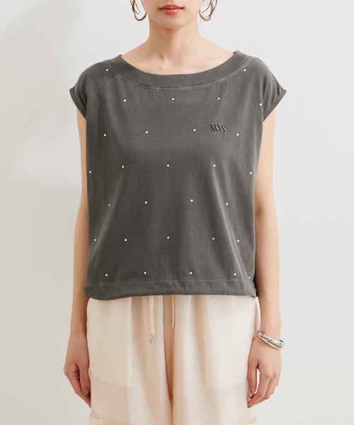 VIS（ビス）の「【洗える】ホットフィットピグメント加工短丈プルオーバー（Tシャツ/カットソー・レディース・オフホワイト/サックスブルー/スミクロ・FREE）」の22枚目の写真