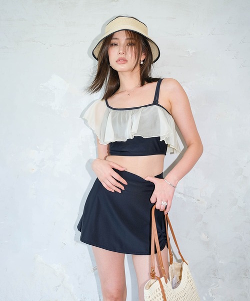 ✨美品✨ ミラオーウェン 【F】 水着 ビキニ ワンショルダー 体型カバー 黒 OSYAREVO（オシャレボ）の「水着 レディース 体型カバー ワン