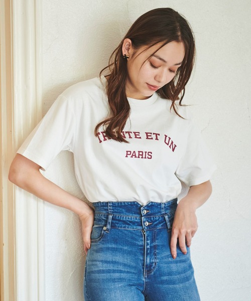 31 Sons de mode(トランテアン ソン ドゥ モード)の「カレッジライクPARISロゴT(Tシャツ/カットソー・レディース・オフホワイト/ネイビー・フリー)」の4枚目の写真