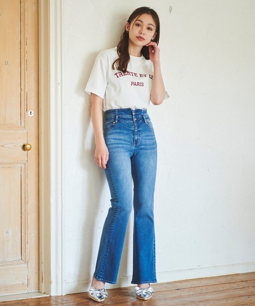 31 Sons de mode(トランテアン ソン ドゥ モード)の「カレッジライクPARISロゴT(Tシャツ/カットソー・レディース・オフホワイト/ネイビー・フリー)」の9枚目の写真