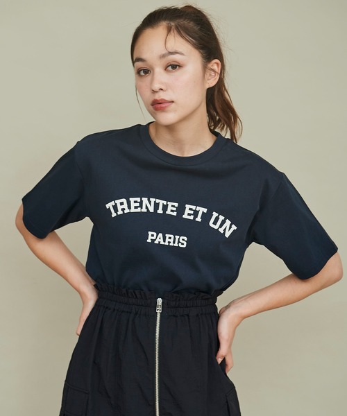 31 Sons de mode(トランテアン ソン ドゥ モード)の「カレッジライクPARISロゴT(Tシャツ/カットソー・レディース・オフホワイト/ネイビー・フリー)」の20枚目の写真