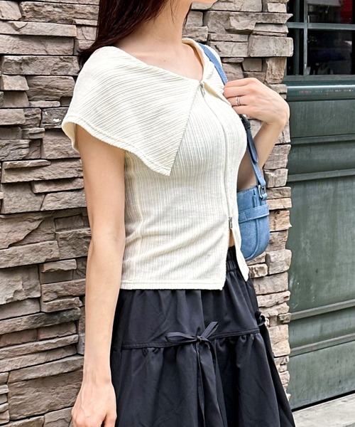 3.3 Field Trip （3.3フィールドトリップ）の「3.3 Field Trip／オフショルジップT（Tシャツ/カットソー・レディース・ブラック/ホワイト/パープル・FREE）」の6枚目の写真