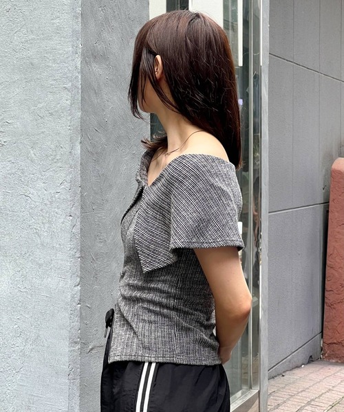 3.3 Field Trip （3.3フィールドトリップ）の「3.3 Field Trip／オフショルジップT（Tシャツ/カットソー・レディース・ブラック/ホワイト/パープル・FREE）」の11枚目の写真