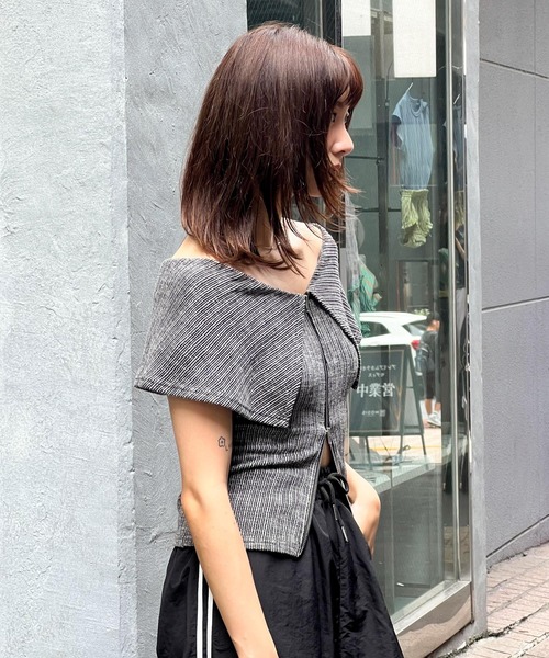 3.3 Field Trip （3.3フィールドトリップ）の「3.3 Field Trip／オフショルジップT（Tシャツ/カットソー・レディース・ブラック/ホワイト/パープル・FREE）」の12枚目の写真