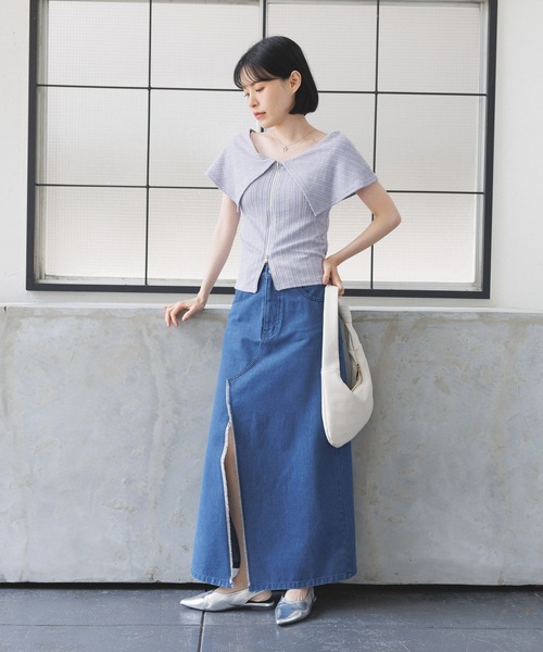 3.3 Field Trip （3.3フィールドトリップ）の「3.3 Field Trip／オフショルジップT（Tシャツ/カットソー・レディース・ブラック/ホワイト/パープル・FREE）」の16枚目の写真