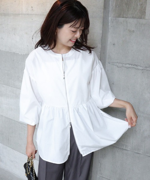 Pierrot(ピエロ)の「ペプラムジップブラウス(シャツ/ブラウス・レディース・ブラック/オフホワイト・M/L)」の13枚目の写真