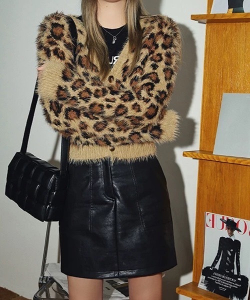 セール】2色展開ヒョウ柄ニットカーディガン（カーディガン