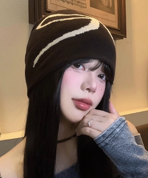 LADY LIKE(レディライク)の「リボン柄バイカラーニットキャップ(ニットキャップ/ビーニー・レディース・ネイビー/ブラック/オフホワイト・F)」の7枚目の写真