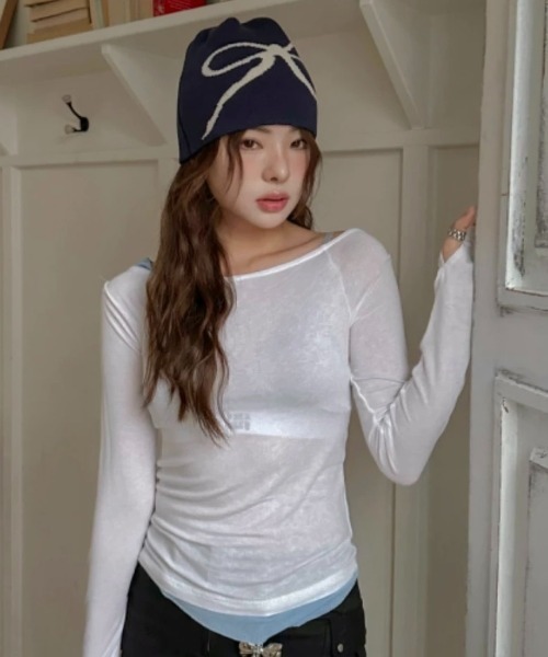 LADY LIKE(レディライク)の「リボン柄バイカラーニットキャップ(ニットキャップ/ビーニー・レディース・ネイビー/ブラック/オフホワイト・F)」の12枚目の写真